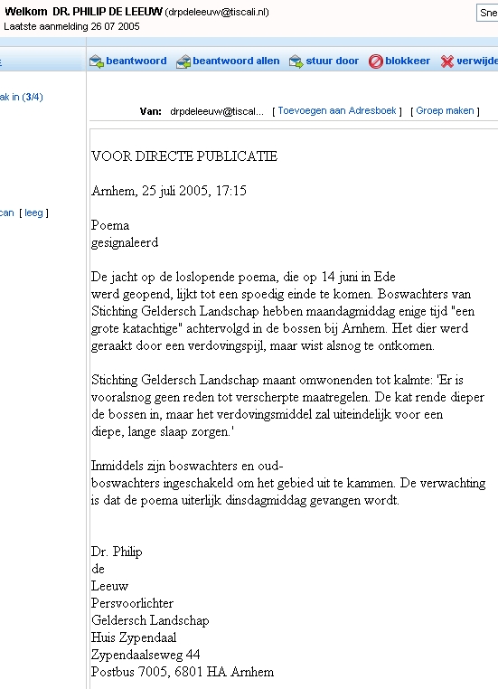 Het compleet uit mijn dikke duim gezogen persbericht over de poema op de Veluwe